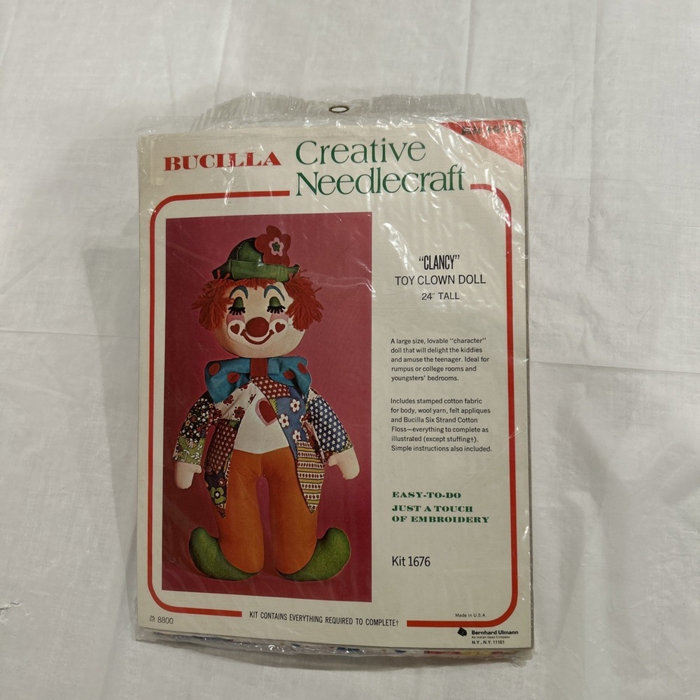 Bucilla Toy Clown Doll Kit 24" Multicolor Vintage Clancy Stamped‎ Embroidery New